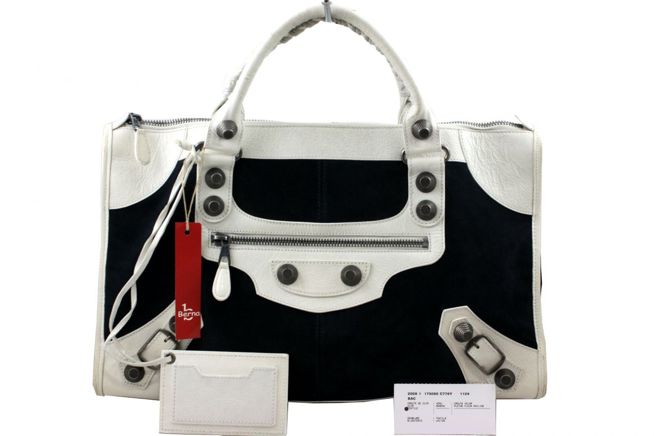 BALENCIAGA Dark Blue Suede 'Giant Work' Large Tote