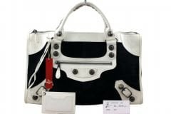 BALENCIAGA Dark Blue Suede 'Giant Work' Large Tote