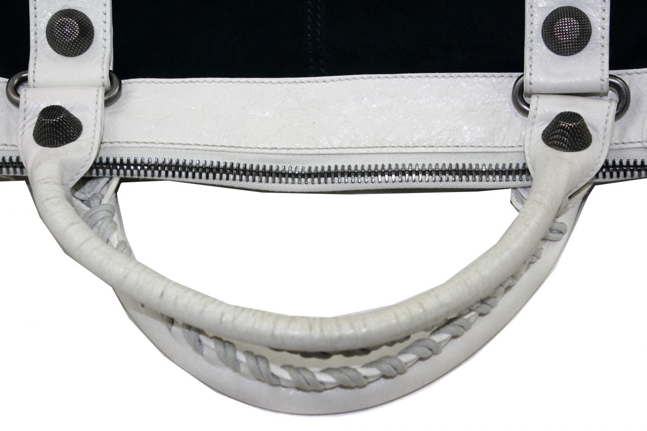 BALENCIAGA Dark Blue Suede 'Giant Work' Large Tote