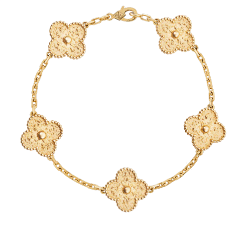 VAN CLEEF&ARPELS Vintage Alhambra Hammered 18k Yellow Gold 5 Motif Bracelet