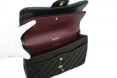 CHANEL Black Lambskin Quilted Jumbo Double Flap