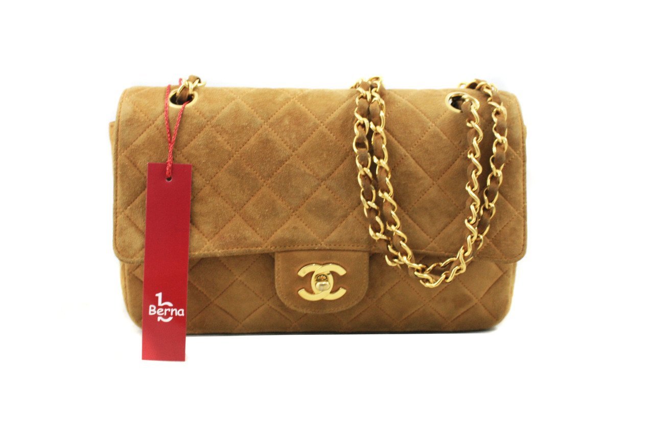 CHANEL Vintage Classic Camel Suede Medium Single Flap Bag