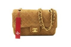 CHANEL Vintage Classic Camel Suede Medium Single Flap Bag