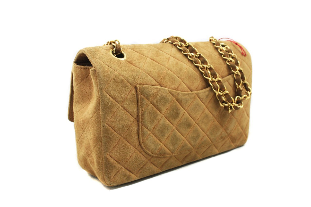 CHANEL Vintage Classic Camel Suede Medium Single Flap Bag