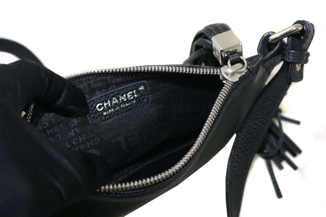 CHANEL Black Small Pebbled Leather Crossbody