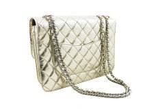 CHANEL Gold Metallic Distressed Leather Chain Flap Bag