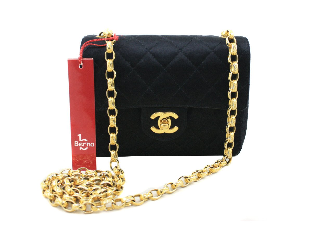 CHANEL Vintage Black Satin Mini Classic Flap Bag