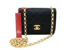 CHANEL Vintage Black Satin Mini Classic Flap Bag