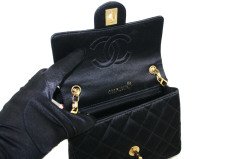 CHANEL Vintage Black Satin Mini Classic Flap Bag