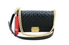 CHANEL Black Lambskin Old Medium Boy Bag