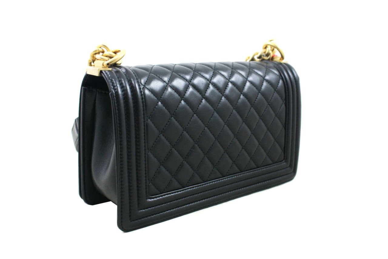CHANEL Black Lambskin Old Medium Boy Bag