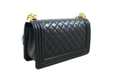 CHANEL Black Lambskin Old Medium Boy Bag