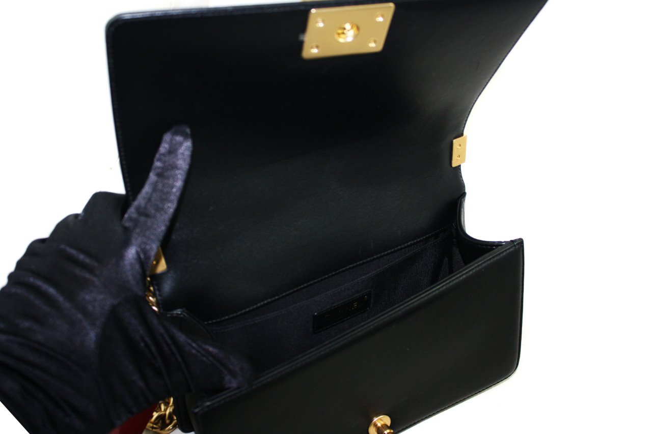CHANEL Black Lambskin Old Medium Boy Bag