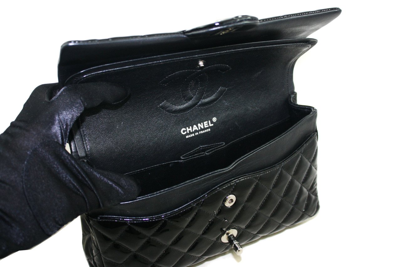 CHANEL Patent Leather Classic Medium Double Flap Bag