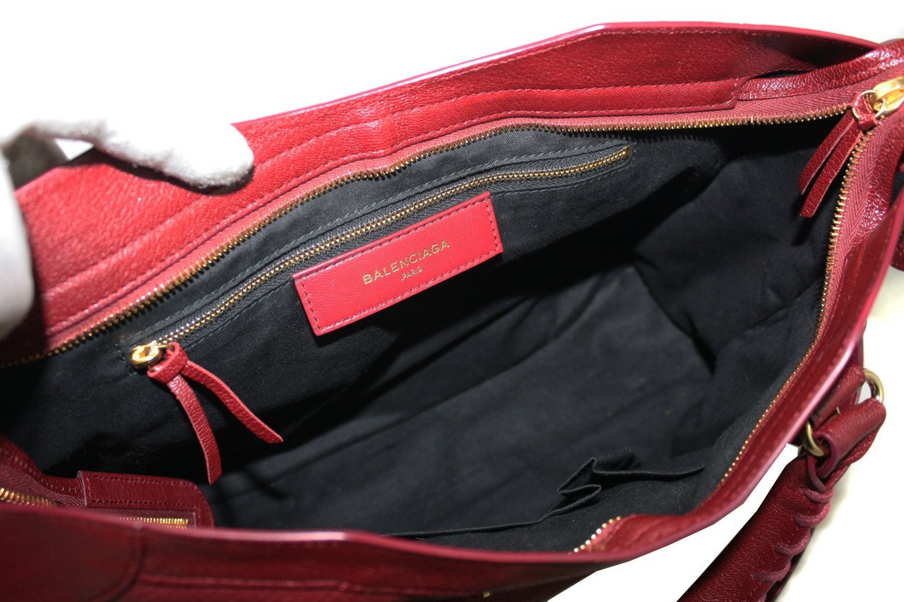 BALENCIAGA Chevre Gold Metallic Edge City Bordeaux