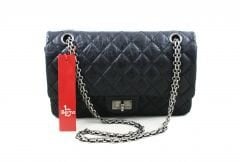 CHANEL Black Distressed Leather 2.55 Reissue 225 Flap