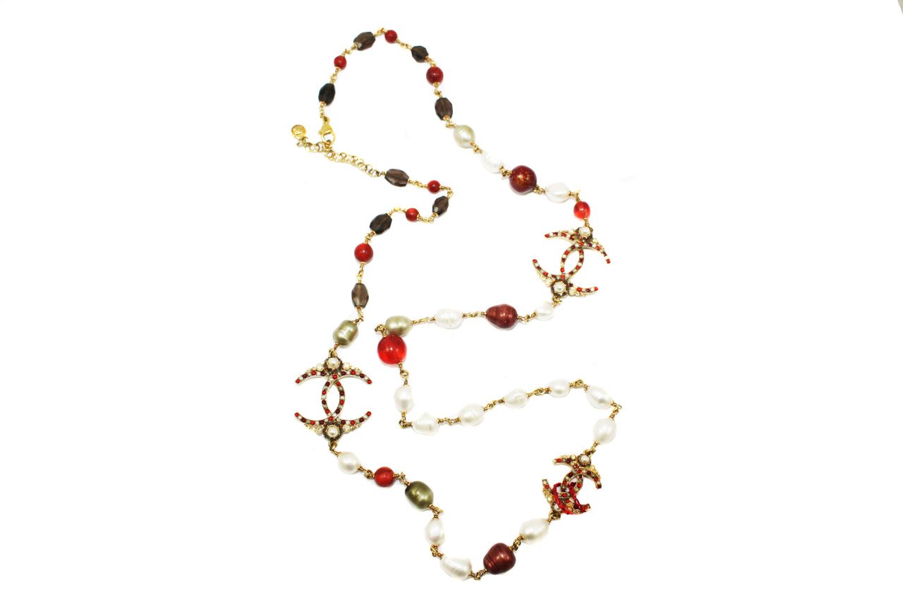 CHANEL CC Logo Beaded Necklace 2011