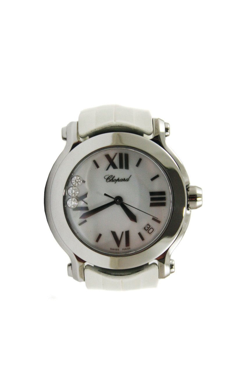 CHOPARD Happy Sport Round Steel 3 Diamonds
