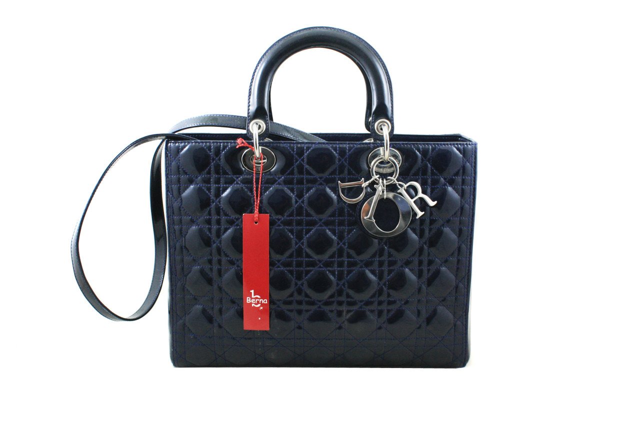 CHRISTIAN DIOR Patent Leather Lady Dior Large Cannage Tote