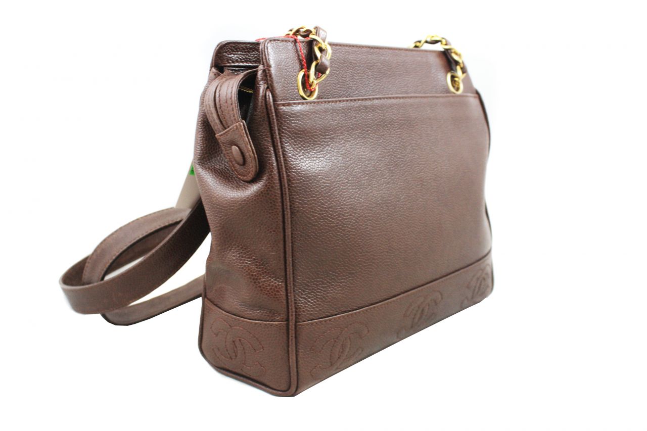 CHANEL Vintage Brown Caviar Leather Shoulder Bag