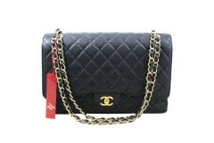 CHANEL Black Quilted Caviar Maxi Jumbo Single Flap