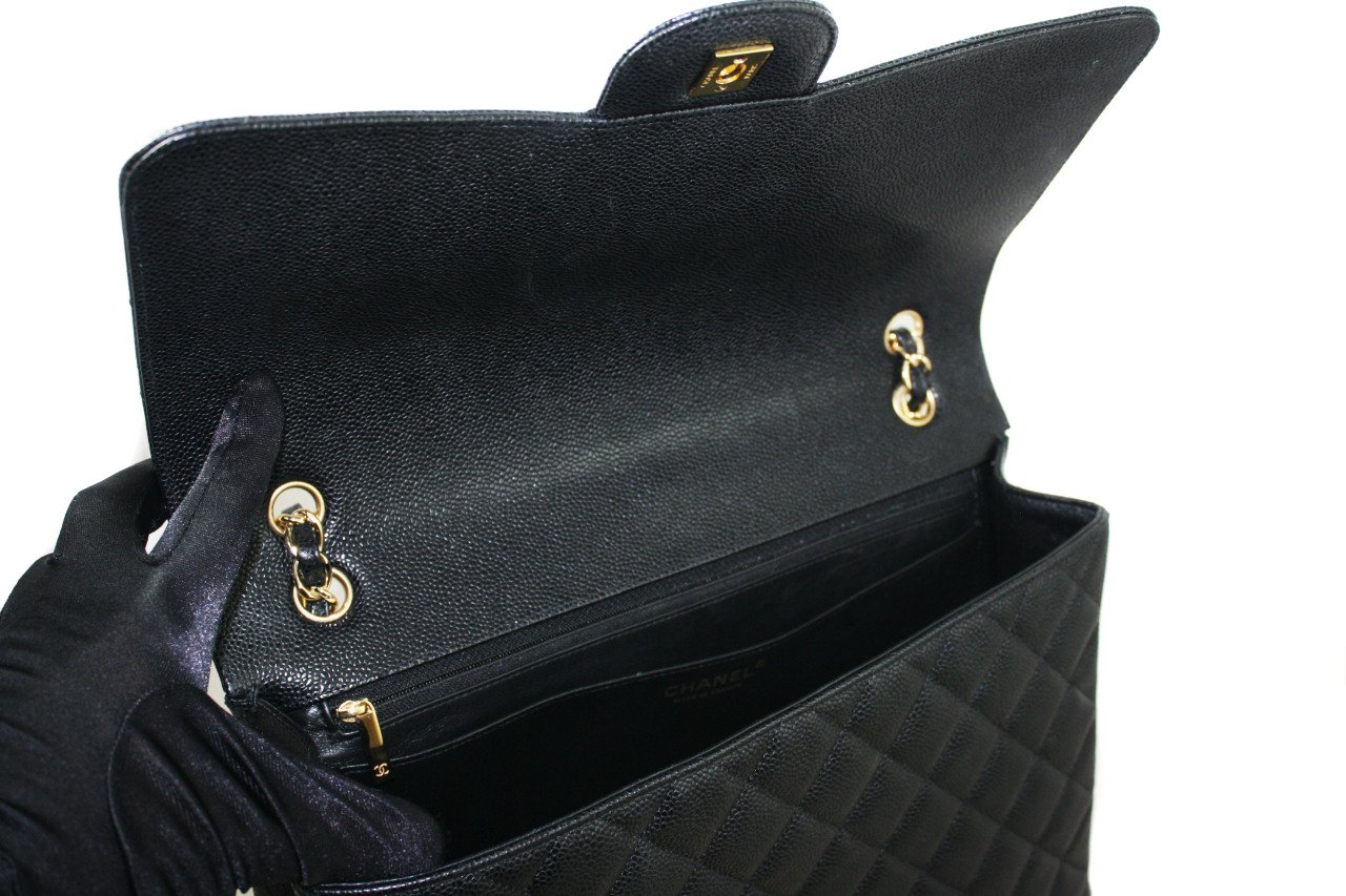 CHANEL Black Quilted Caviar Maxi Jumbo Single Flap
