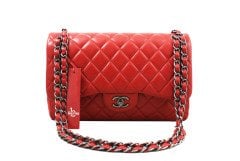 CHANEL Red Lambskin Classic Jumbo Double Flap Bag
