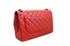 CHANEL Red Lambskin Classic Jumbo Double Flap Bag