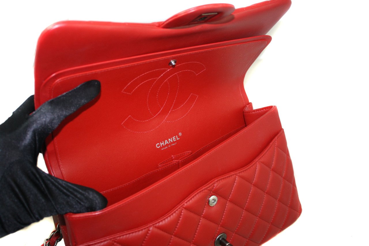 CHANEL Red Lambskin Classic Jumbo Double Flap Bag