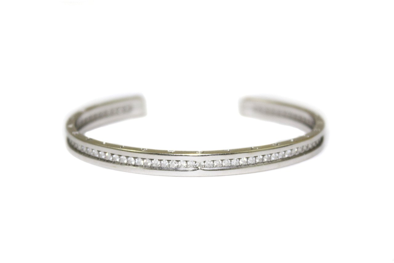 BVLGARI B.Zero1 Diamond & 18k White Gold Narrow Open Cuff Bracelet