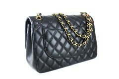 CHANEL Black Lambskin Quilted Jumbo Double Flap