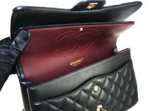 CHANEL Black Lambskin Quilted Jumbo Double Flap