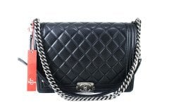 CHANEL Large Black Lambskin Quilted Large Boy Bag