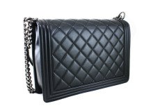 CHANEL Large Black Lambskin Quilted Large Boy Bag