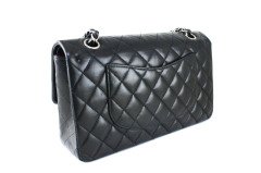 CHANEL Black Lambskin Quilted Medium Double Flap SHW