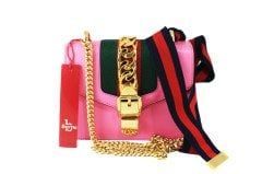GUCCI Calfskin Mini Sylvie Chain Bag Pink