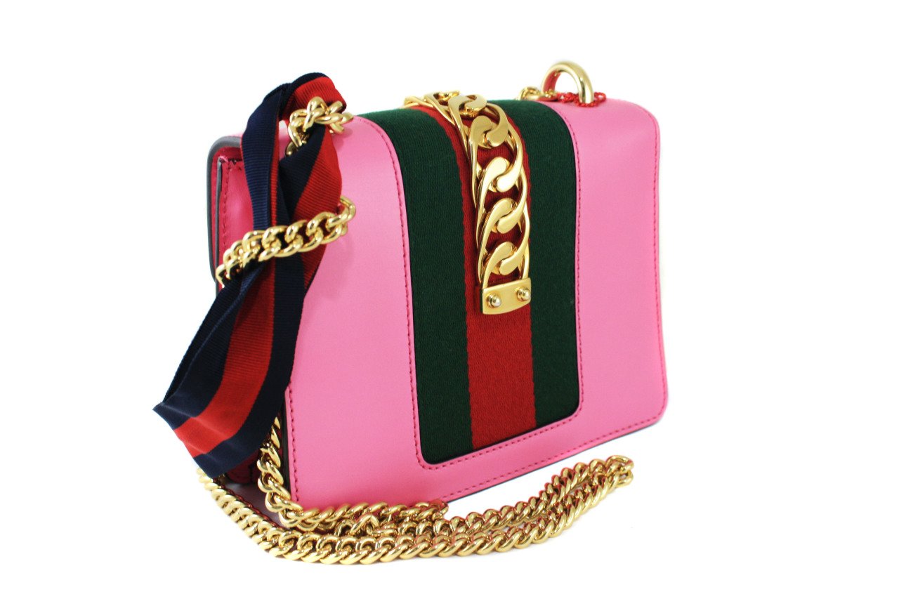 GUCCI Calfskin Mini Sylvie Chain Bag Pink