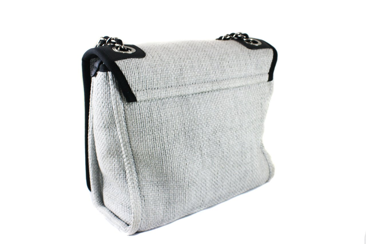 CHANEL Woven Straw Raffia Small Deauville Messenger Grey
