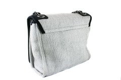 CHANEL Woven Straw Raffia Small Deauville Messenger Grey