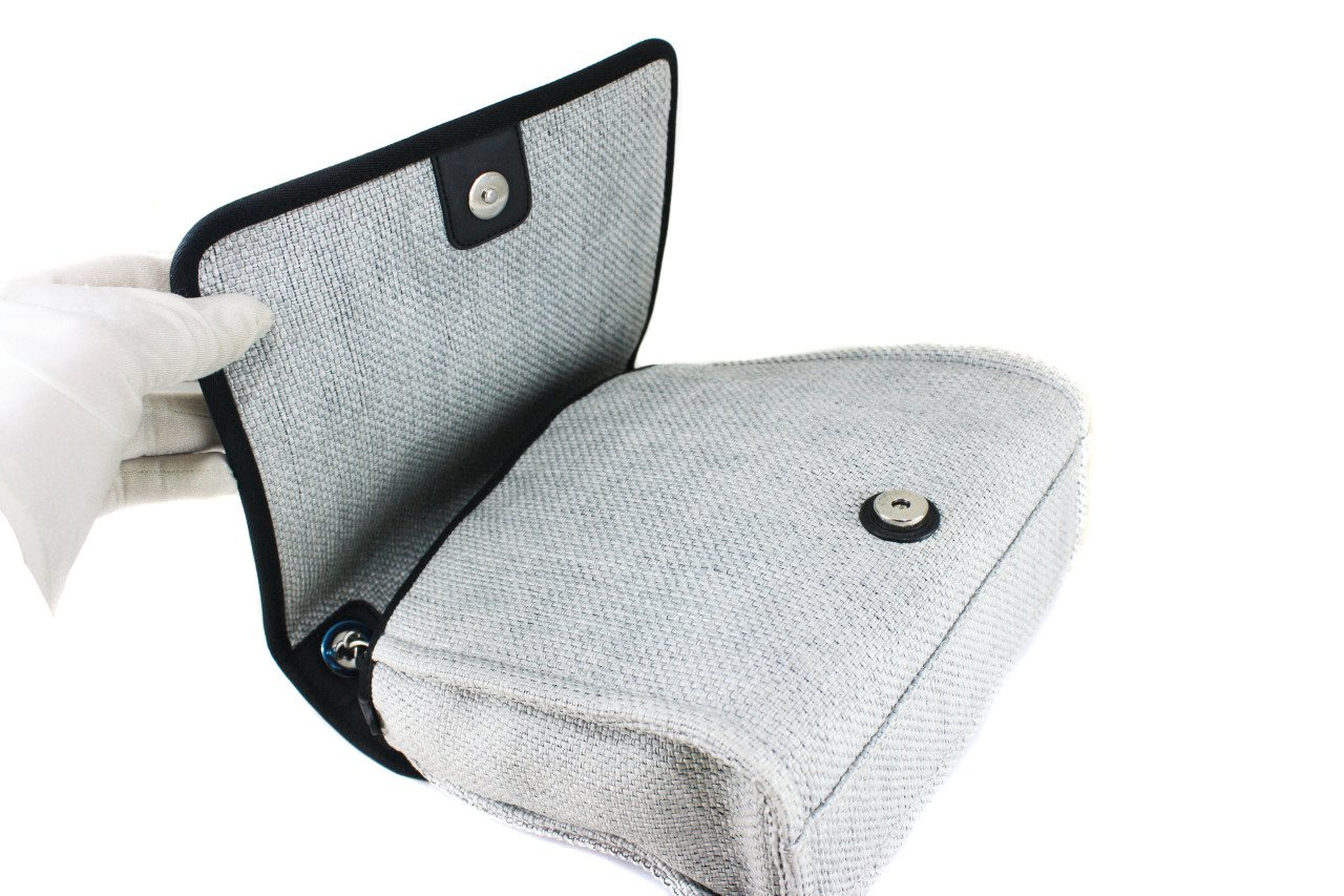 CHANEL Woven Straw Raffia Small Deauville Messenger Grey