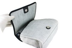 CHANEL Woven Straw Raffia Small Deauville Messenger Grey
