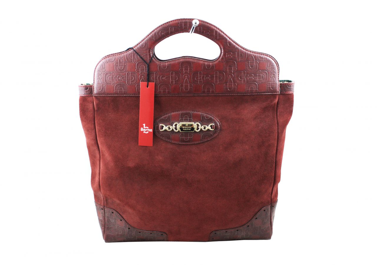 GUCCI Suede Leather Frame Top Tote Bag