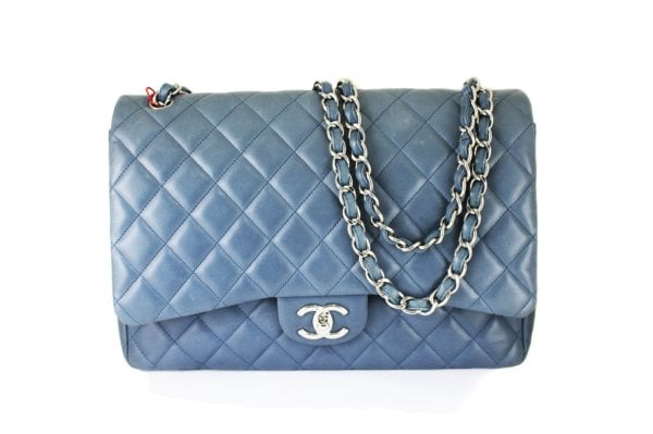 CHANEL Blue Lambskin Quilted Maxi Jumbo Double Flap
