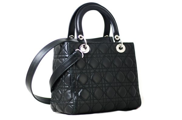 CHRISTIAN DIOR Lambskin Leather Lady Dior Medium Cannage Tote