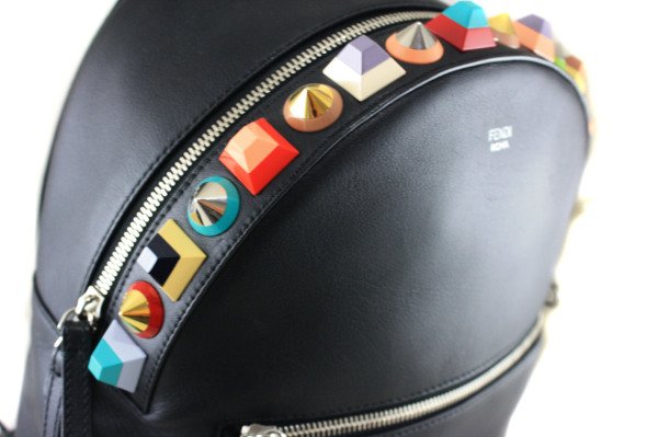 FENDI Black Leather Rainbow Studded Backpack