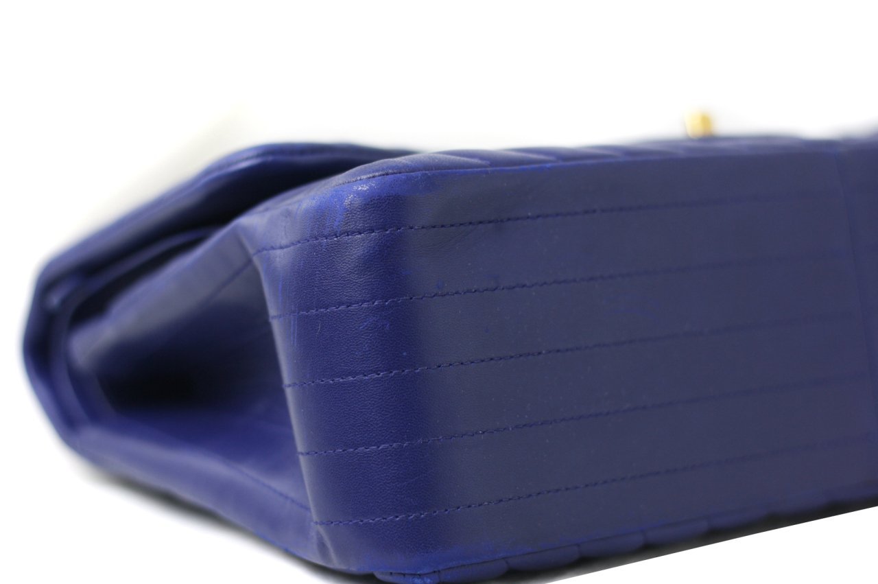 CHANEL Blue Classic Lambskin Chevron Jumbo Double Flap