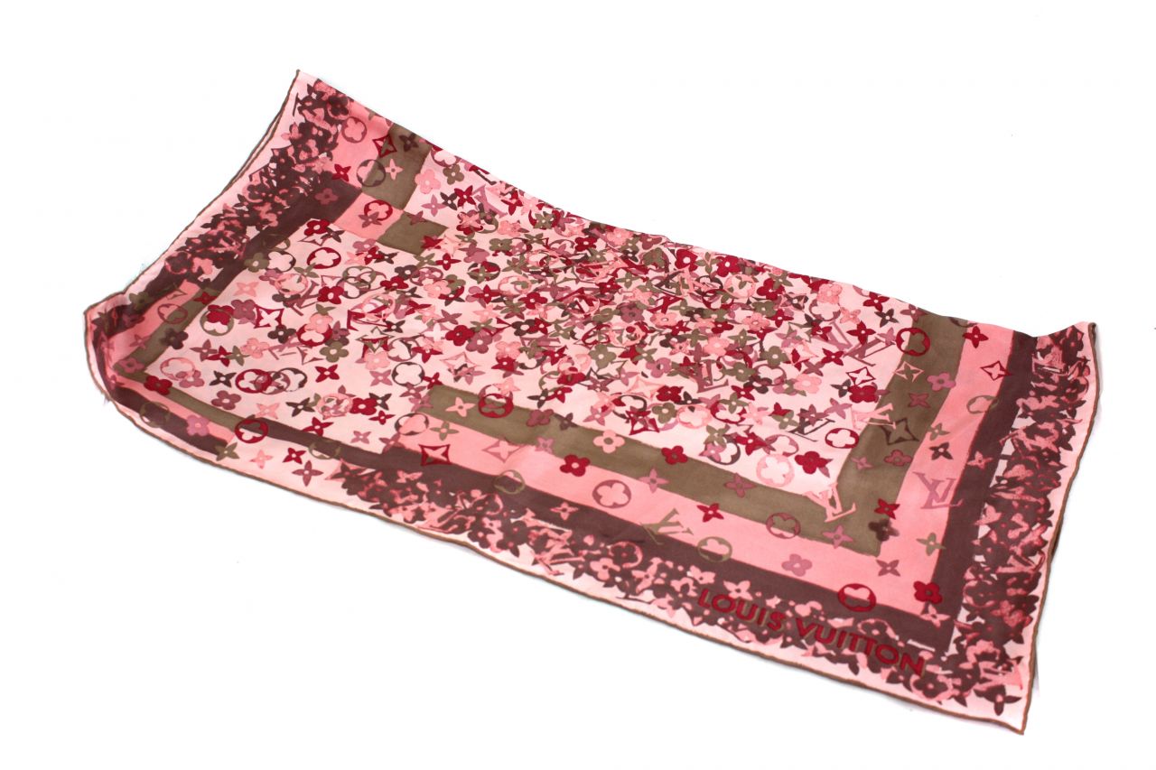 LOUIS VUITTON Red&Pink Monogram Silk Scarf