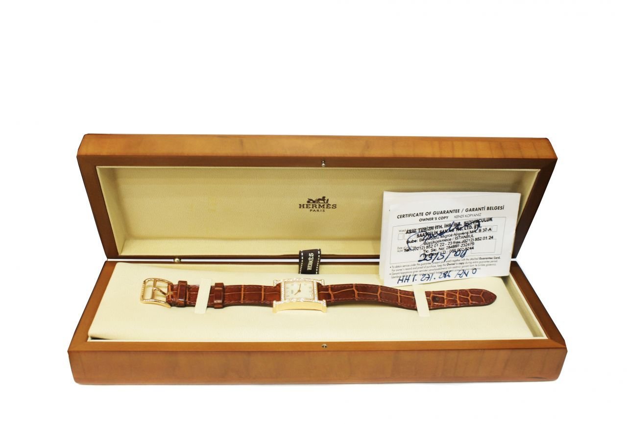 HERMES H Hour Heure Crocodile Diamond PM