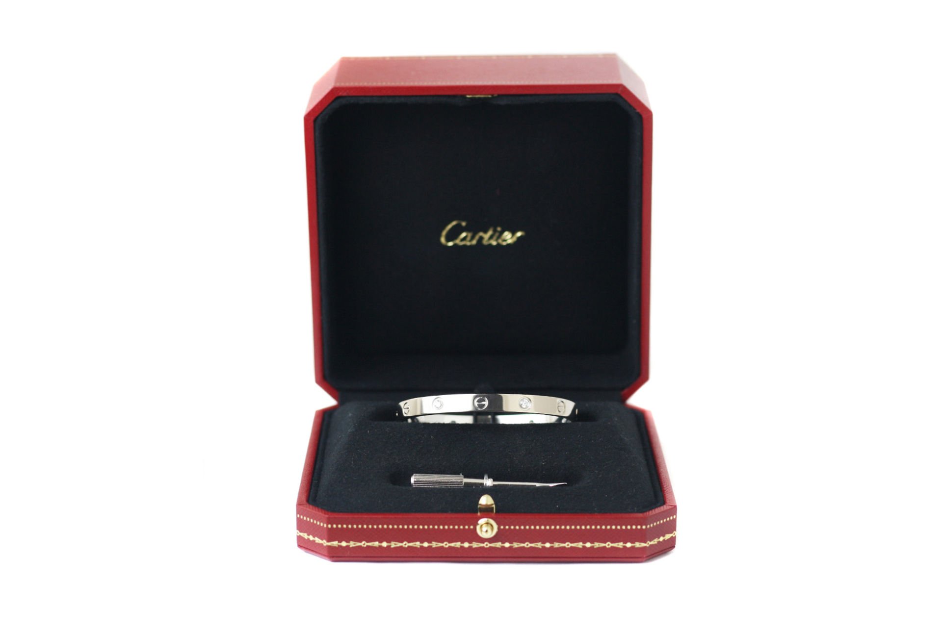CARTIER 18k White Gold 4 Diamonds Love Bracelet Size 17