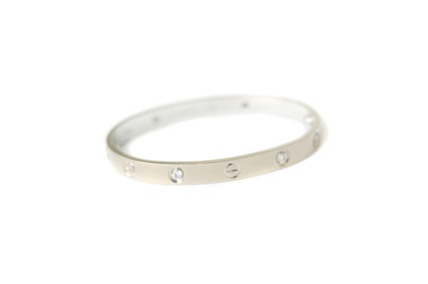 CARTIER 18k White Gold 4 Diamonds Love Bracelet Size 17